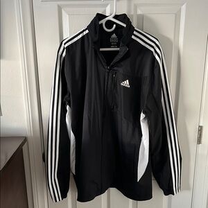 Adidas Men's Black and White Windbreaker With Hidden Hoodie Size XL